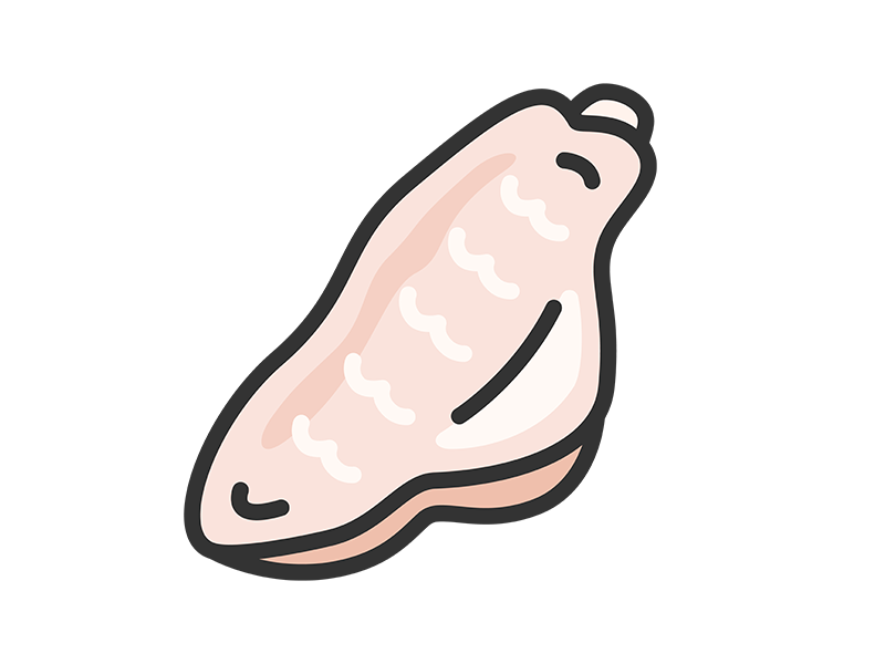生の、手羽中のアイコン(線画カラー)の無料イラスト|透過PNG・商用利用OK