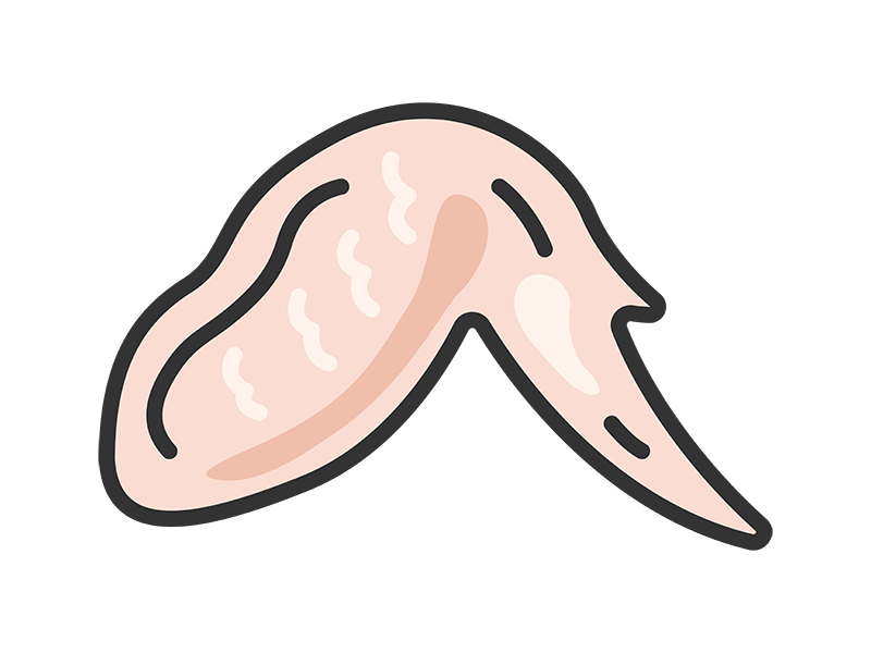 生の、手羽先のアイコン(線画カラー)の無料イラスト|透過PNG・商用利用OK