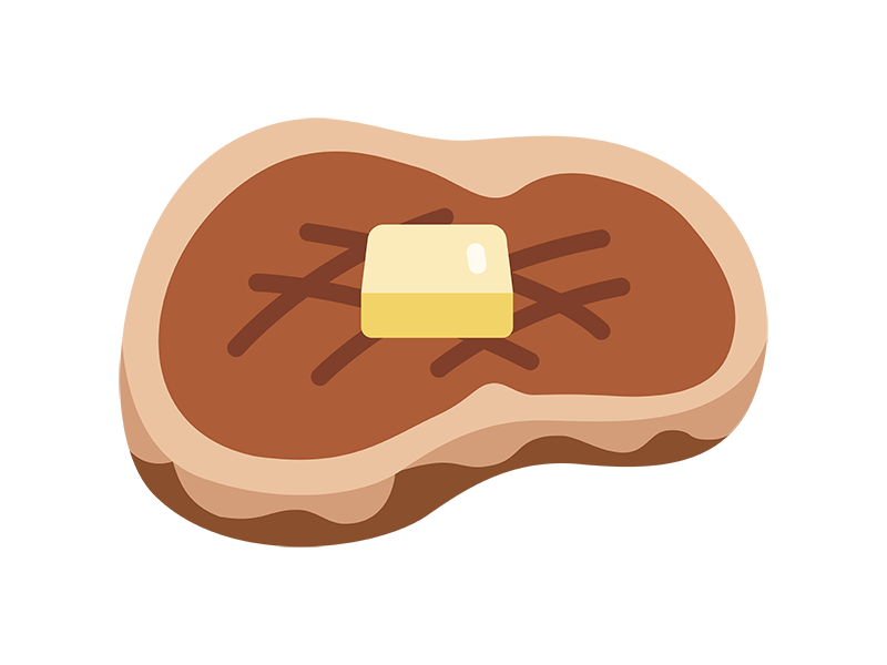 バターをのせた、牛ステーキ肉のアイコンの無料イラスト|透過PNG・商用利用OK