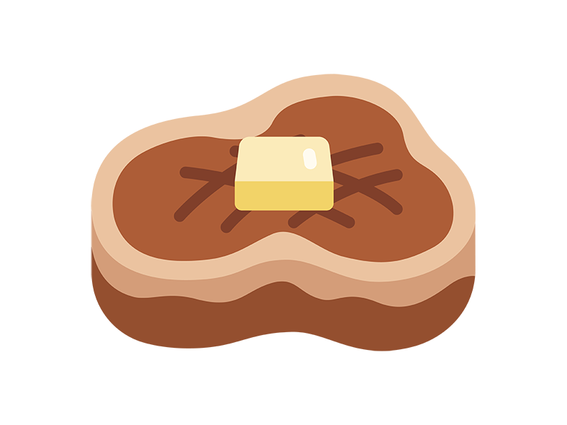 バターをのせた、焼いたフィレステーキ肉のアイコンの無料イラスト