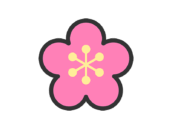 梅の花のアイコン（線画カラー）の無料イラスト｜透過PNG・商用利用OK