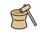 餅つきの杵と臼のアイコン（線画カラー）の無料イラスト｜透過PNG・商用利用OK