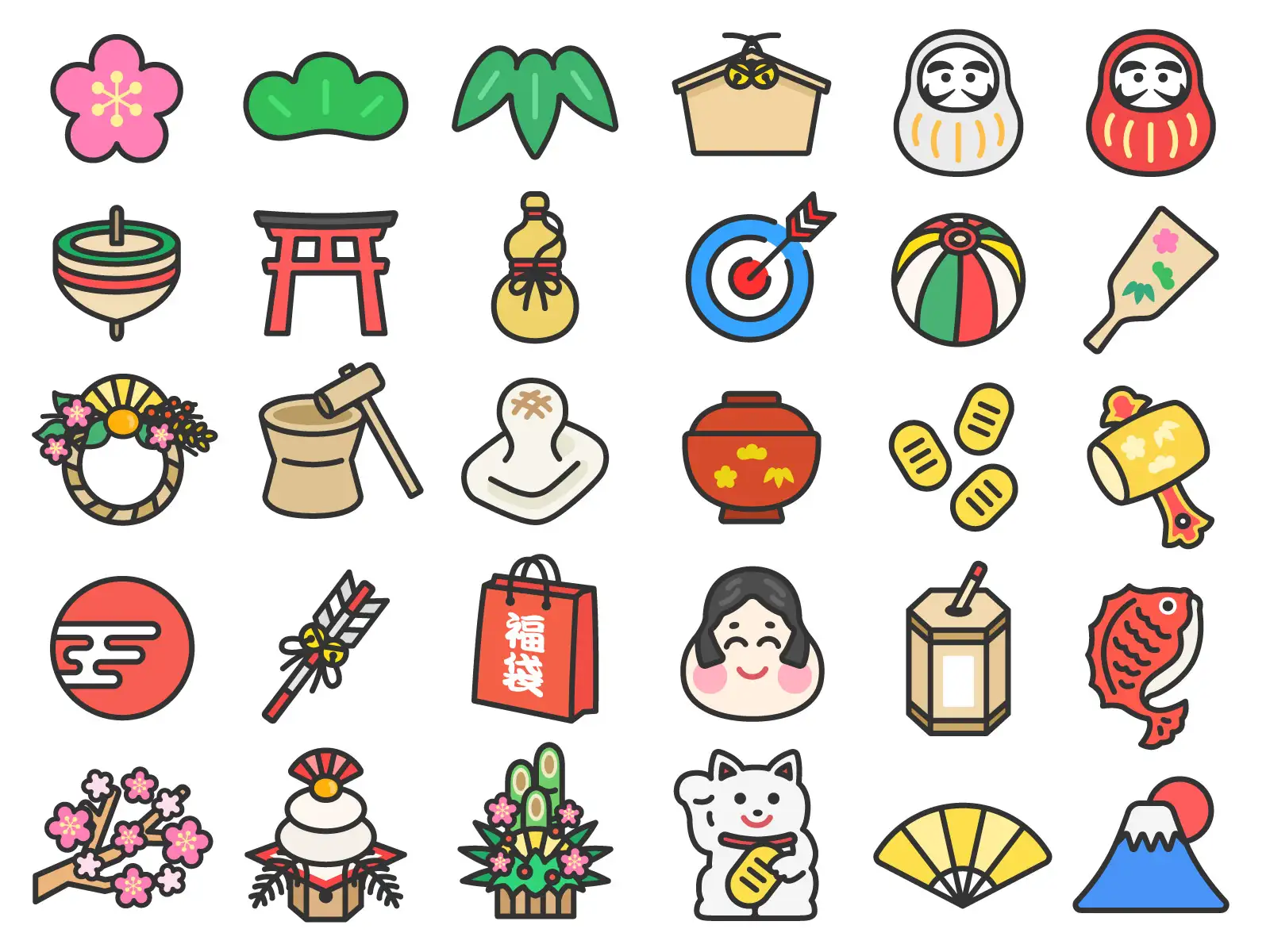 いろいろな、お正月アイコンのイラスト特集【商用利用可能・無料イラスト・フリー素材】