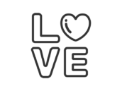バレンタインのLOVEの文字アイコン（線画）の無料イラスト