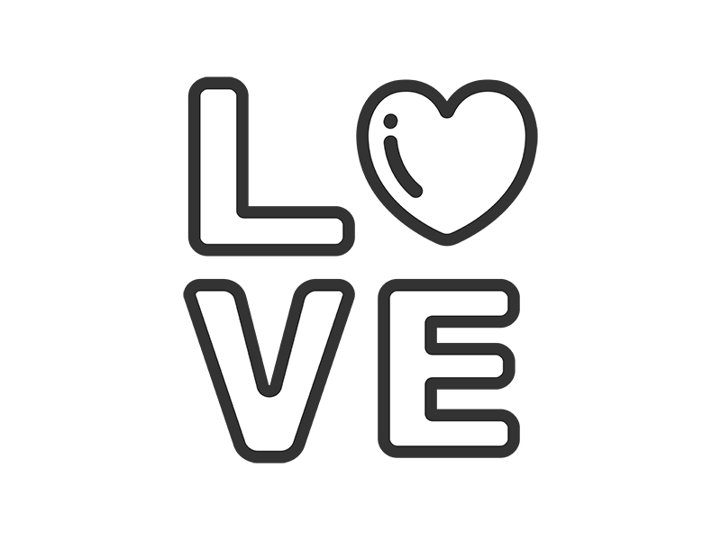 バレンタインのLOVEの文字アイコン（線画）の無料イラスト