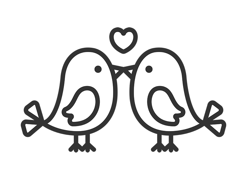 キスをする小鳥のアイコン（線画）の無料イラスト｜透過PNG・商用利用OK