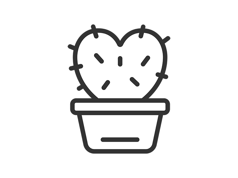ハート型のサボテンのアイコン（線画）の無料イラスト｜透過PNG・商用利用OK