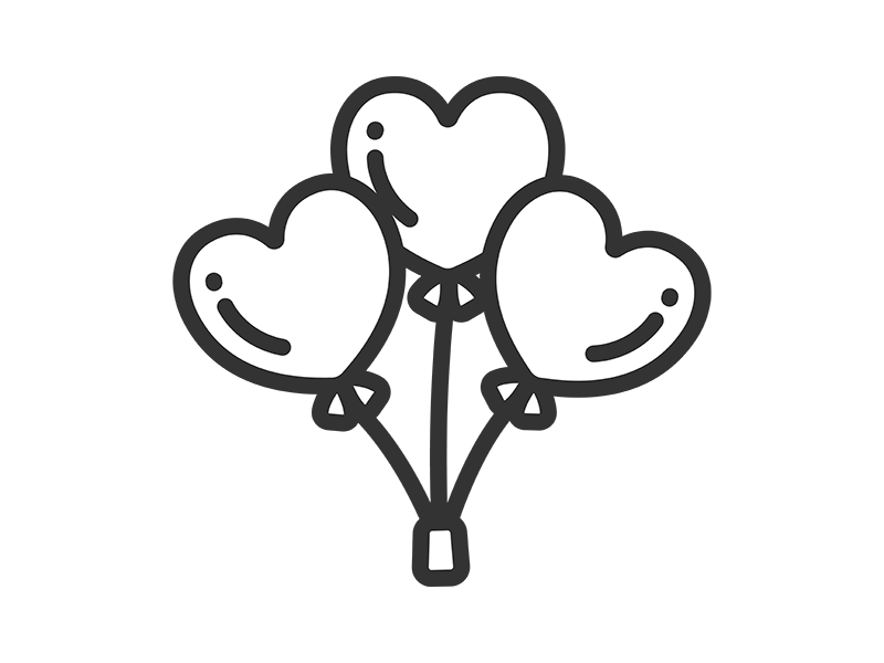 3つのハート型バルーンのアイコン（線画）の無料イラスト｜透過PNG・商用利用OK