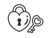 ハート型の南京錠と鍵のアイコン（線画）の無料イラスト｜透過PNG・商用利用OK