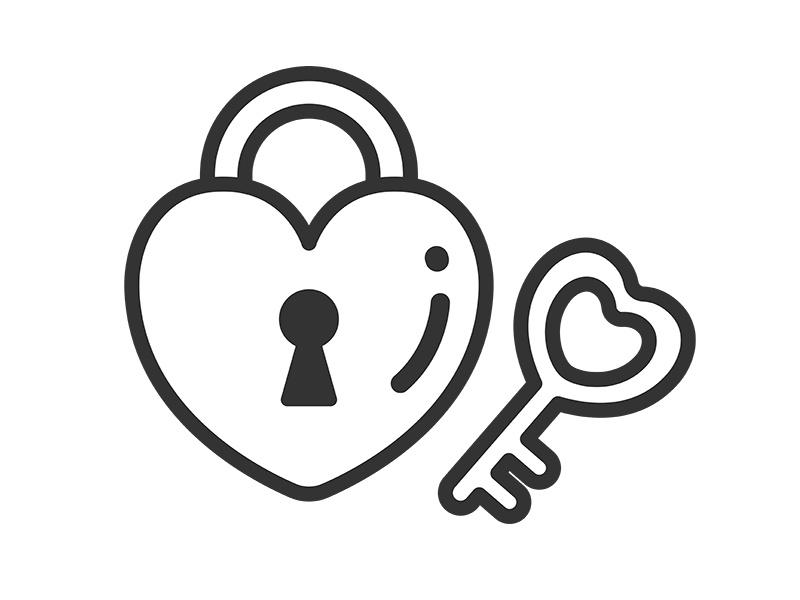 ハート型の南京錠と鍵のアイコン（線画）の無料イラスト｜透過PNG・商用利用OK