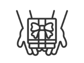 上から見た、プレゼントを渡す手のアイコン（線画）の無料イラスト｜透過PNG・商用利用OK