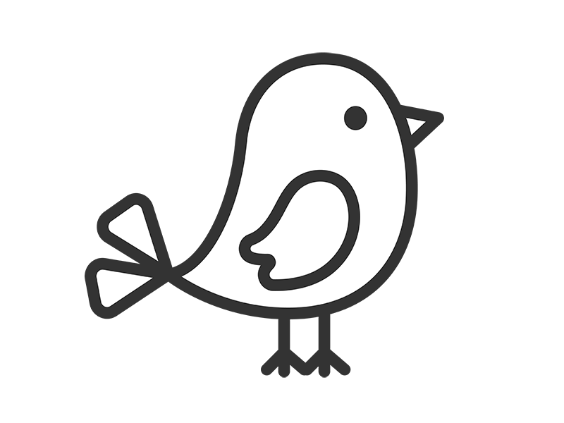 右を向いた、小鳥のアイコン（線画）の無料イラスト