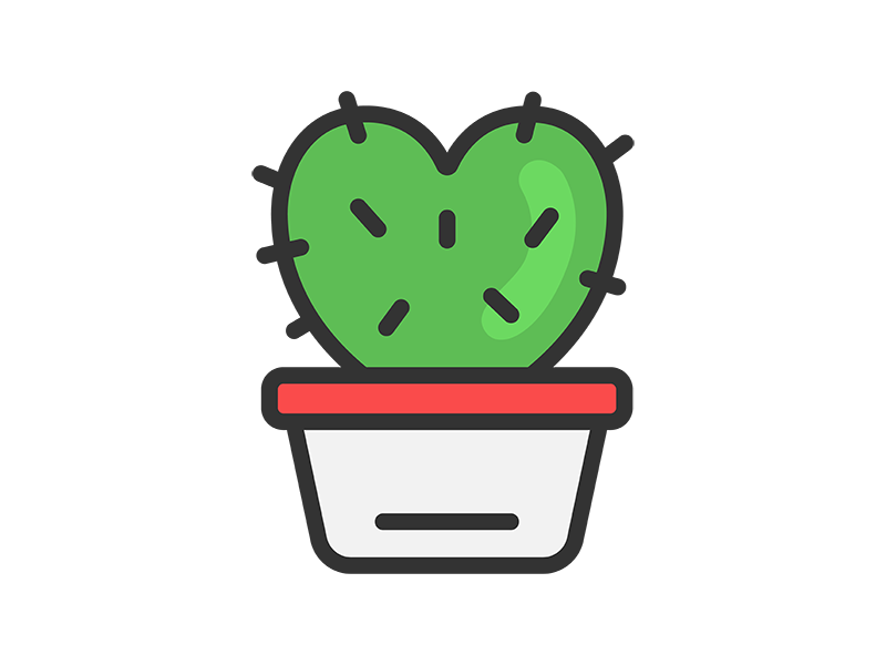 ハート型のサボテンのアイコン（線画カラー）の無料イラスト｜透過PNG・商用利用OK