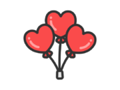 3つのハート型バルーンのアイコン（線画カラー）の無料イラスト｜透過PNG・商用利用OK