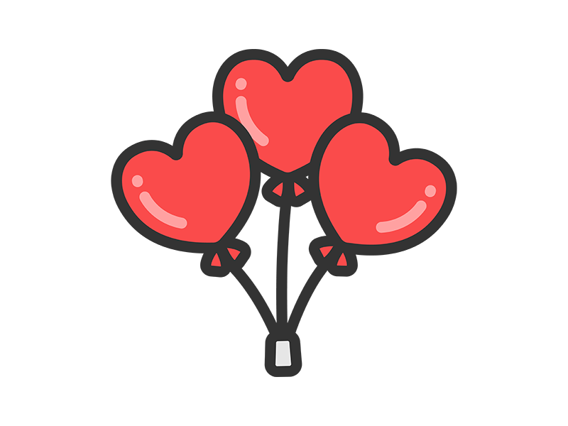 3つのハート型バルーンのアイコン（線画カラー）の無料イラスト｜透過PNG・商用利用OK