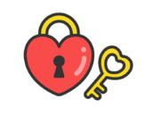 ハート型の南京錠と鍵のアイコン（線画カラー）の無料イラスト｜透過PNG・商用利用OK