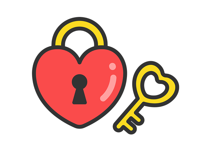 ハート型の南京錠と鍵のアイコン（線画カラー）の無料イラスト｜透過PNG・商用利用OK