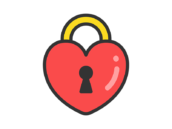 ハート型の南京錠のアイコン（線画カラー）の無料イラスト｜透過PNG・商用利用OK