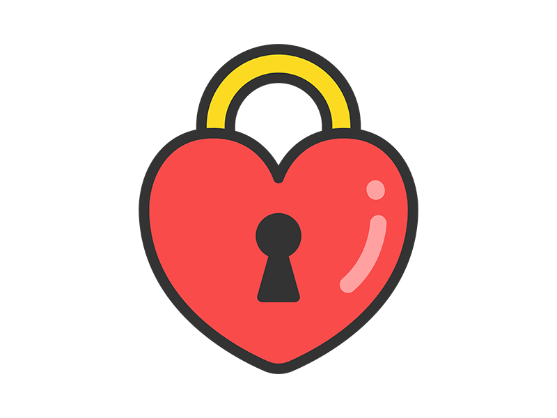 ハート型の南京錠のアイコン（線画カラー）の無料イラスト｜透過PNG・商用利用OK