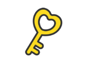 ハート型の鍵のアイコン（線画カラー）の無料イラスト｜透過PNG・商用利用OK