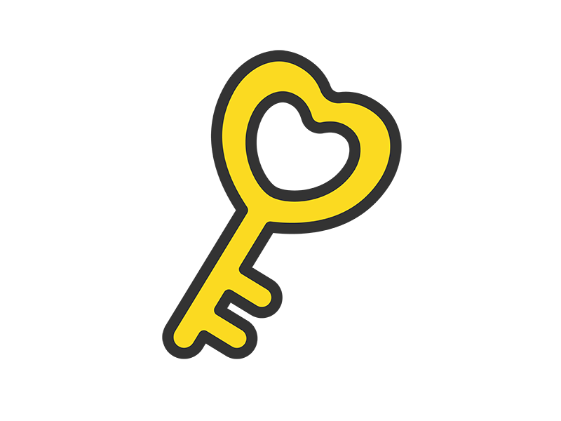 ハート型の鍵のアイコン（線画カラー）の無料イラスト｜透過PNG・商用利用OK