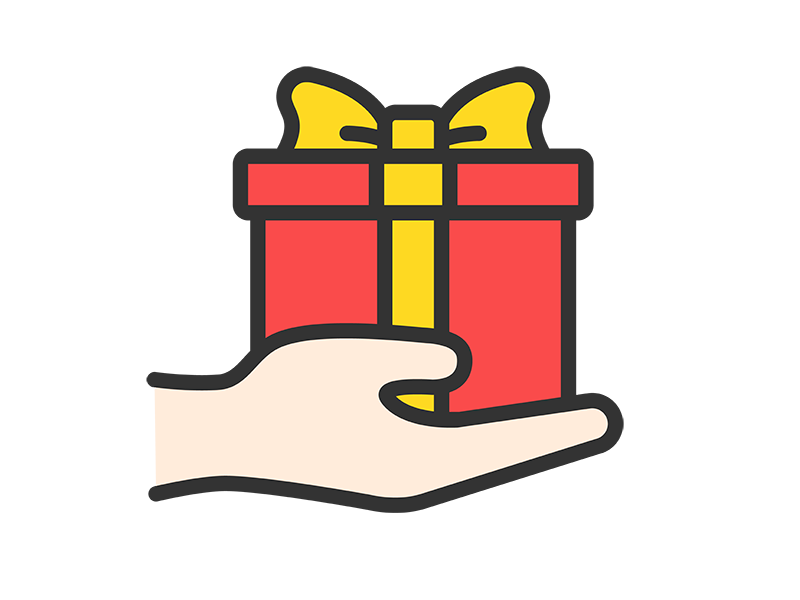 プレゼントを渡す手のアイコン（線画カラー）の無料イラスト｜透過PNG・商用利用OK