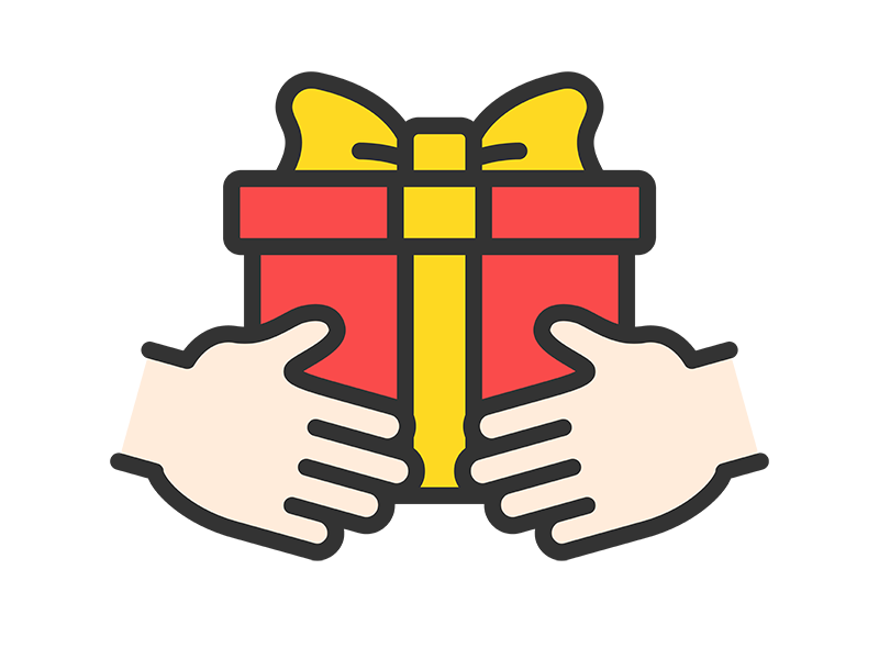 プレゼントの受け渡しのアイコン（線画カラー）の無料イラスト｜透過PNG・商用利用OK