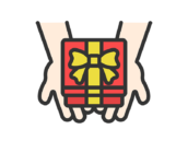 上から見た、プレゼントを渡す手のアイコン（線画カラー）の無料イラスト｜透過PNG・商用利用OK