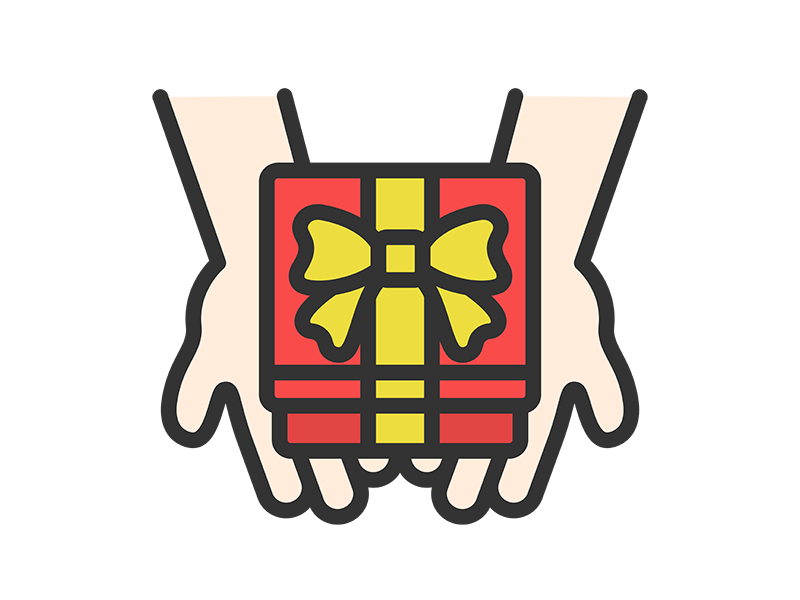 上から見た、プレゼントを渡す手のアイコン（線画カラー）の無料イラスト｜透過PNG・商用利用OK
