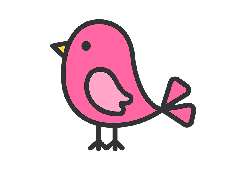 Free illustration of a pink bird icon (line drawing color) facing left
