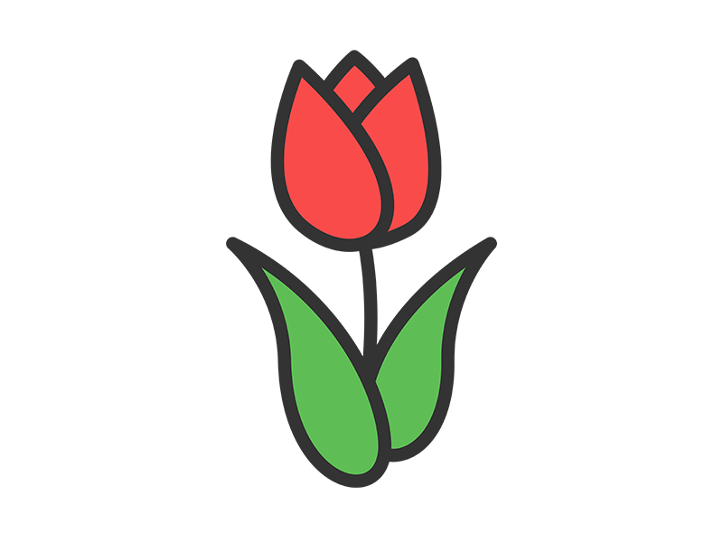 チューリップの花のアイコン（線画カラー）の無料イラスト｜透過PNG・商用利用OK