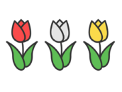 赤白黄色のチューリップの花のアイコン（線画カラー）の無料イラスト｜透過PNG・商用利用OK