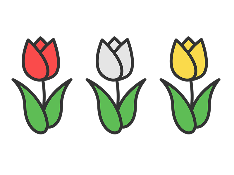 赤白黄色のチューリップの花のアイコン（線画カラー）の無料イラスト｜透過PNG・商用利用OK