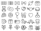 【豪華版】バレンタインデーアイコン（線画）の無料イラストセット｜透過PNG・商用利用OK