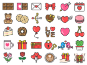 豪華版！バレンタインデーのスペシャルアイコン（線画カラー）の無料イラストセット｜透過PNG・商用利用OK