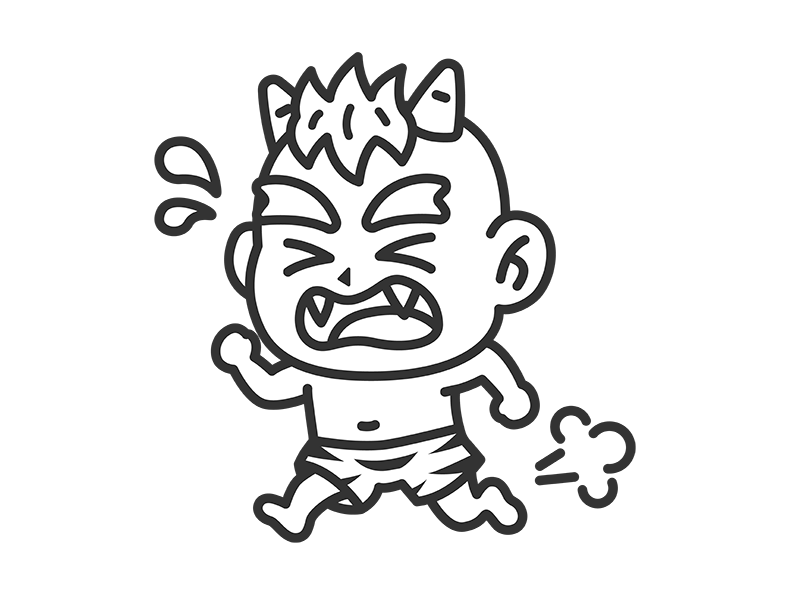 走って逃げる、黄鬼（線画）の無料イラスト｜透過PNG・商用利用OK