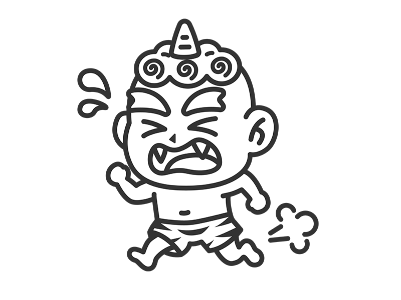 走って逃げる、青鬼（線画）の無料イラスト｜透過PNG・商用利用OK