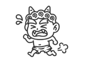 走って逃げる、赤鬼（線画）の無料イラスト｜透過PNG・商用利用OK