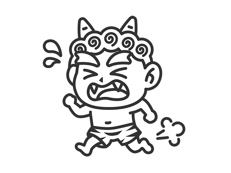 走って逃げる、赤鬼（線画）の無料イラスト｜透過PNG・商用利用OK