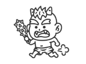 金棒を持って追いかける、黄鬼（線画）の無料イラスト｜透過PNG・商用利用OK