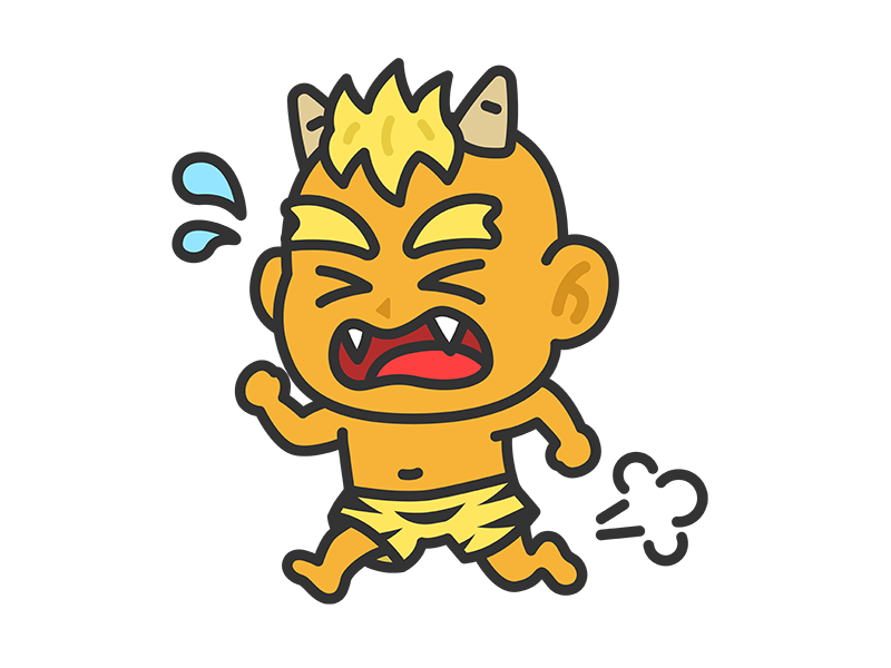 走って逃げる、黄鬼（線画カラー）の無料イラスト｜透過PNG・商用利用OK