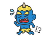 走って逃げる、青鬼（線画カラー）の無料イラスト｜透過PNG・商用利用OK