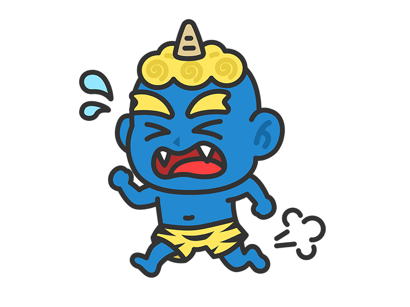 走って逃げる、青鬼（線画カラー）の無料イラスト｜透過PNG・商用利用OK
