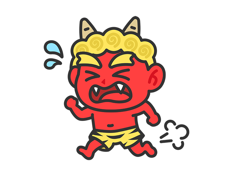 走って逃げる、赤鬼（線画カラー）の無料イラスト｜透過PNG・商用利用OK