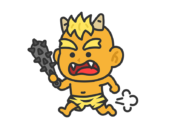 金棒を持って追いかける、黄鬼（線画カラー）の無料イラスト｜透過PNG・商用利用OK