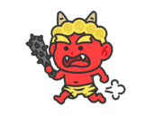 金棒を持って追いかける、赤鬼（線画カラー）の無料イラスト｜透過PNG・商用利用OK