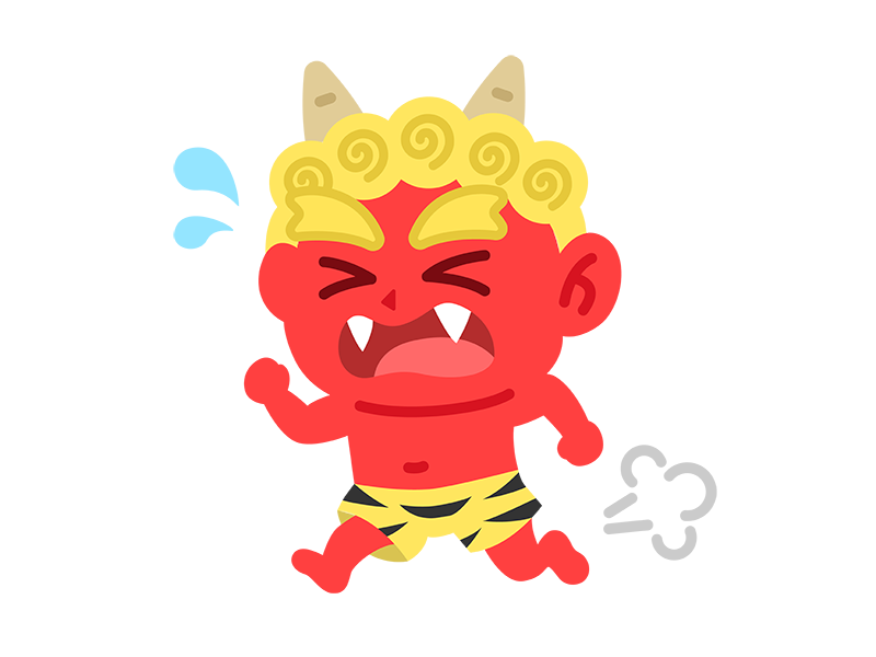 走って逃げる、赤鬼の無料イラスト｜透過PNG・商用利用OK