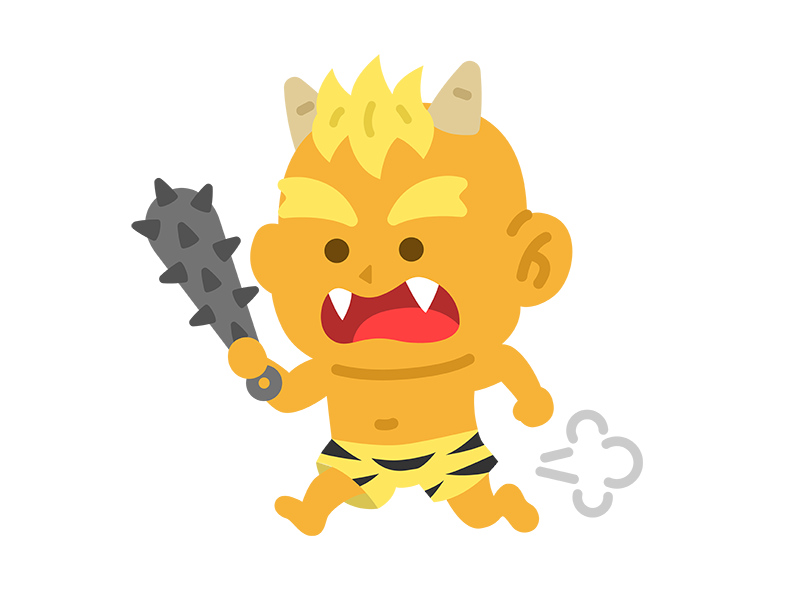 金棒を持って追いかける、黄鬼の無料イラスト｜透過PNG・商用利用OK