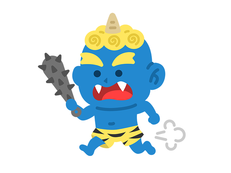 金棒を持って追いかける、青鬼の無料イラスト｜透過PNG・商用利用OK