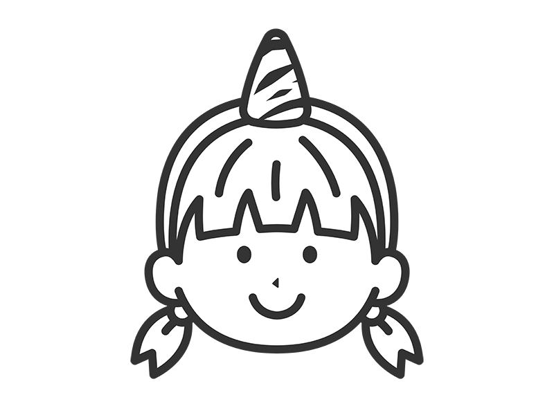 1本角の鬼のカチューシャをつけた、女の子のアイコン（線画）の無料イラスト｜透過PNG・商用利用OK